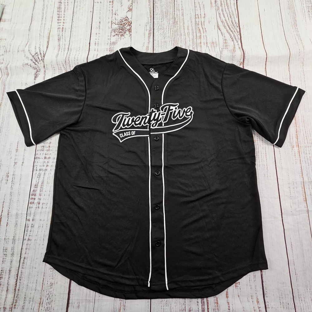 Seniors 2025 Black Short Sleeve Polyester Baseball Jersey Adult M